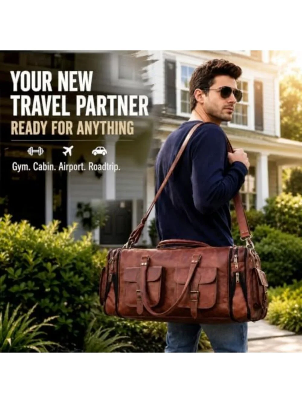 Vintage Leather Weekender Duffel Bag - Unisex Travel Luggage with Shoulder